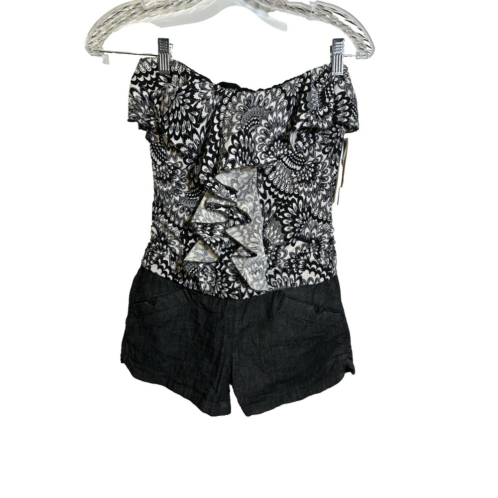 rewind womens juniors‎ sleeveless strapless romper shorts size small